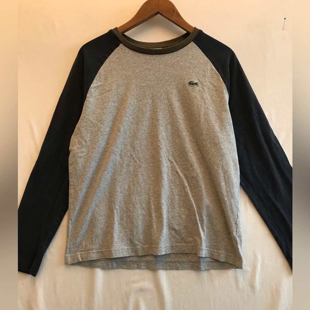 Lacoste Live Men's Long Sleeve Crew Neck Baseball Ringer T Shirt Large Grey